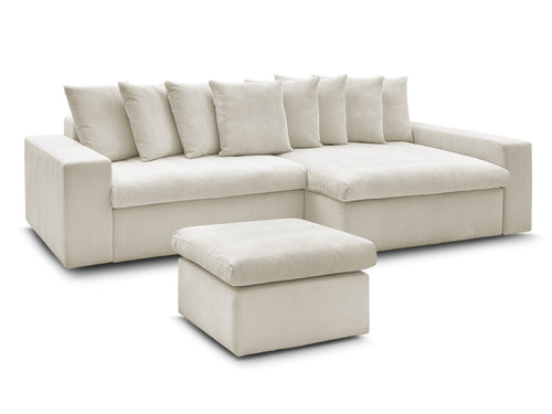 Canapé d'angle fixe ENORE velours côtelé avec pouf