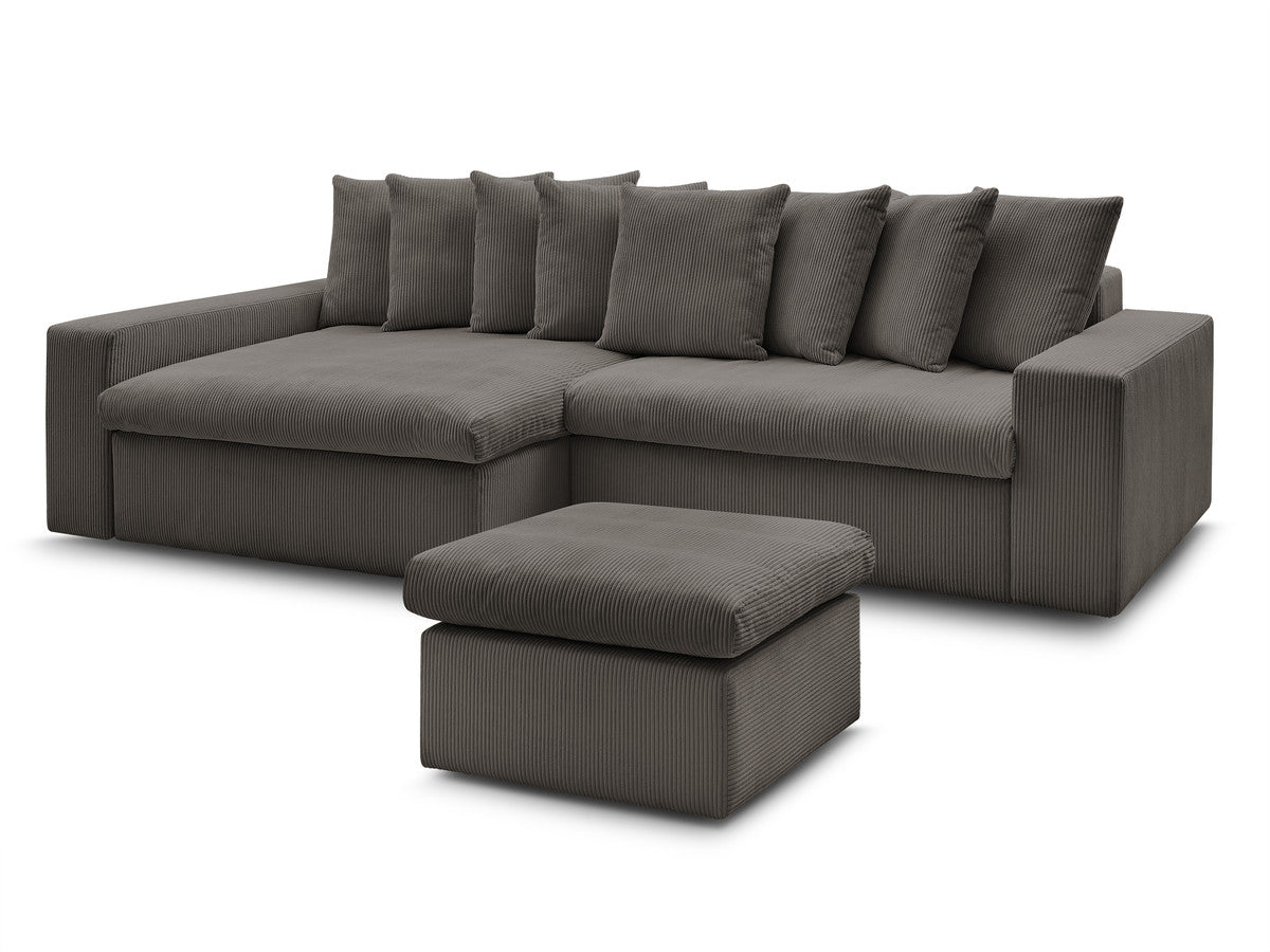 Canapé d'angle fixe ENORE velours côtelé avec pouf