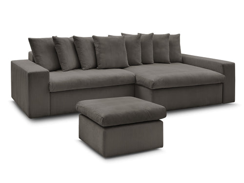 Canapé d'angle fixe ENORE velours côtelé avec pouf