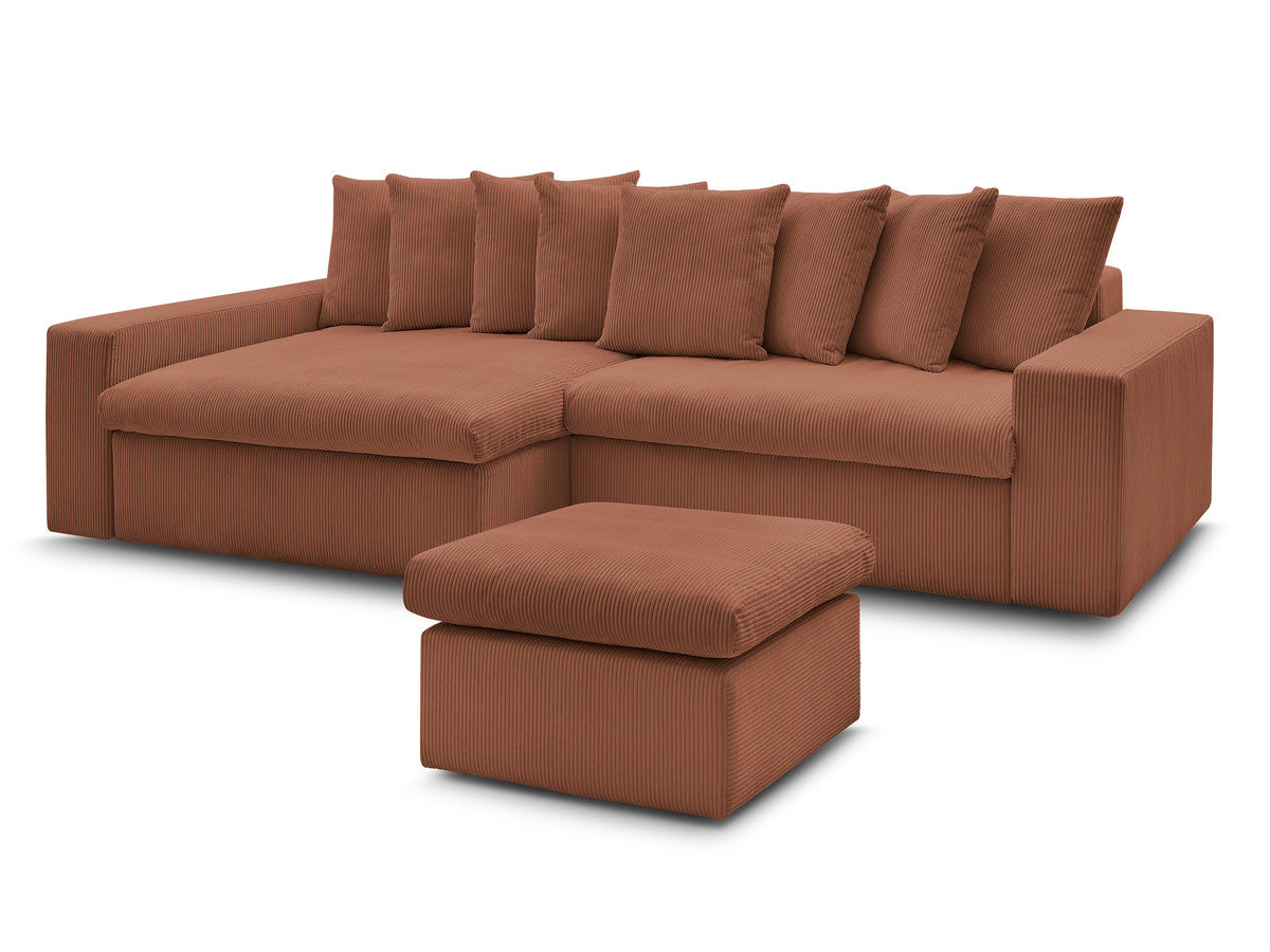 Canapé d'angle fixe ENORE velours côtelé avec pouf