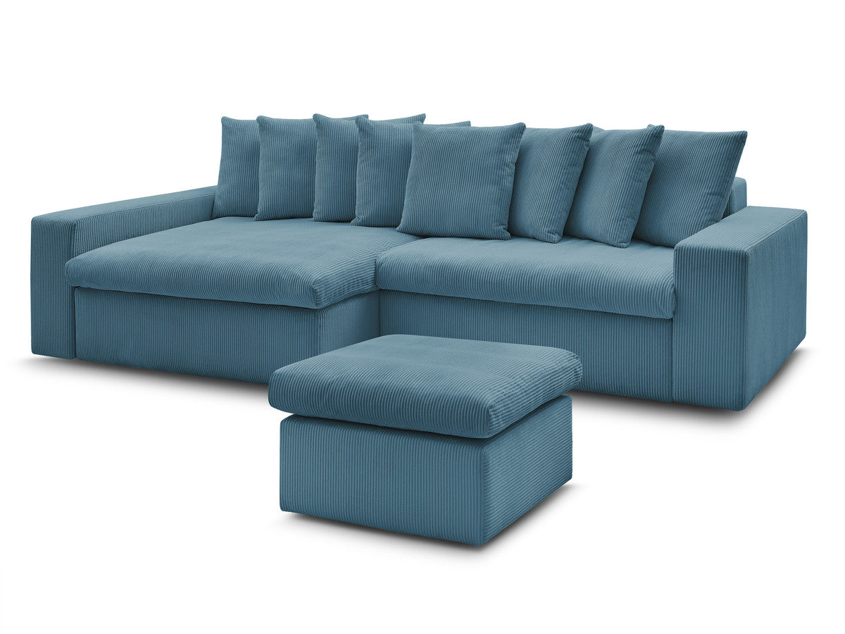 Canapé d'angle fixe ENORE velours côtelé avec pouf