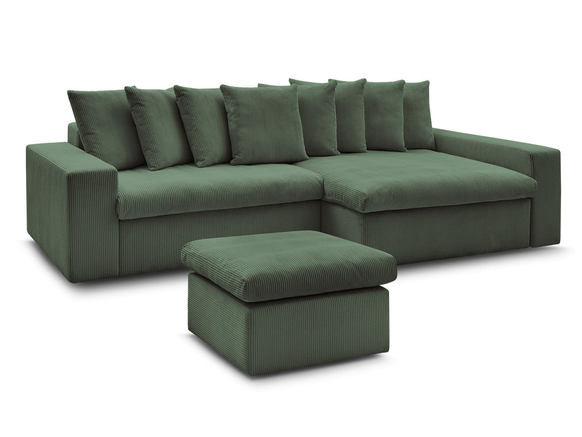 Canapé d'angle fixe ENORE velours côtelé avec pouf