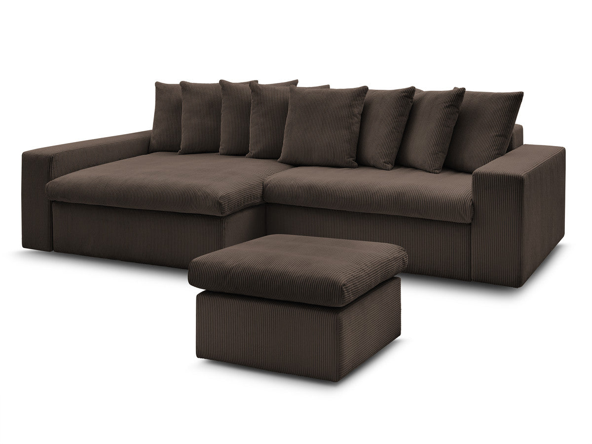 Canapé d'angle fixe ENORE velours côtelé avec pouf
