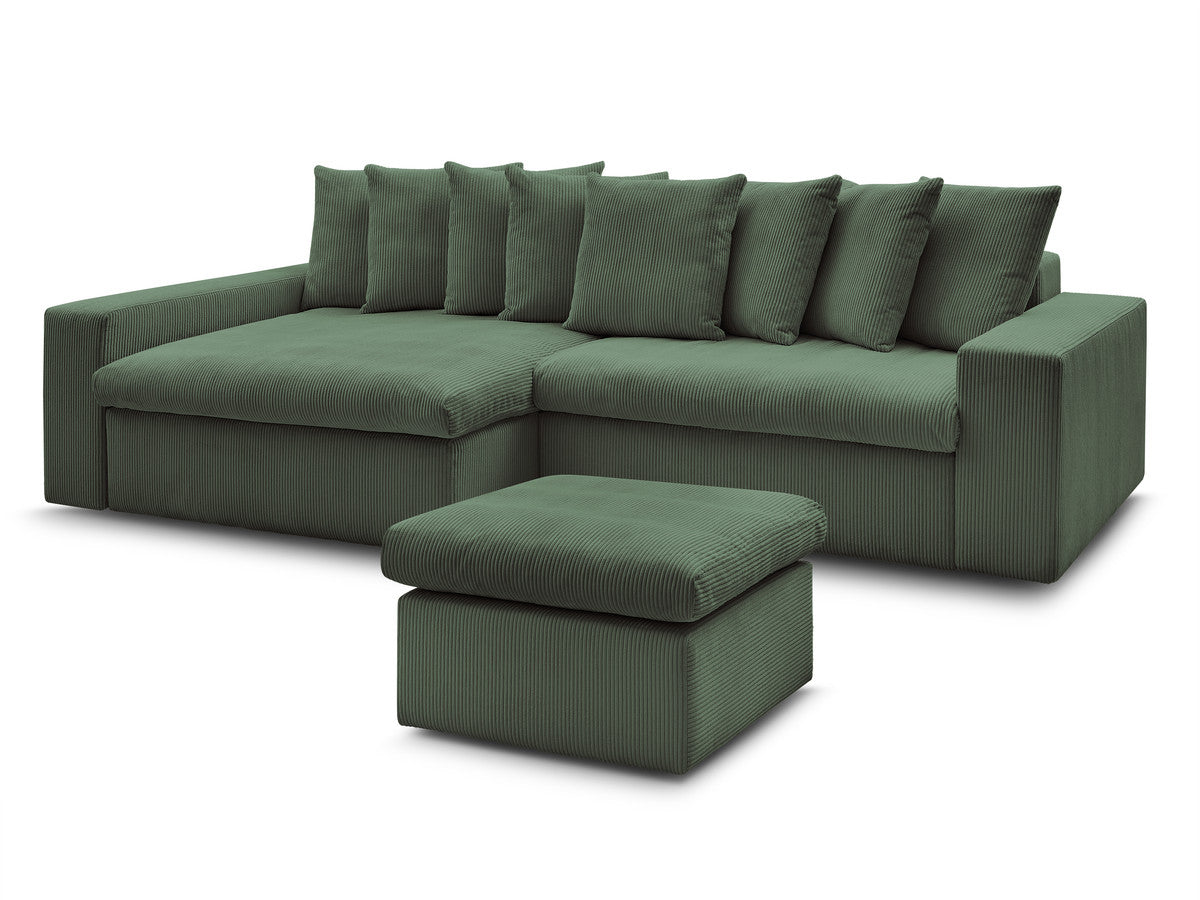 Canapé d'angle fixe ENORE velours côtelé avec pouf