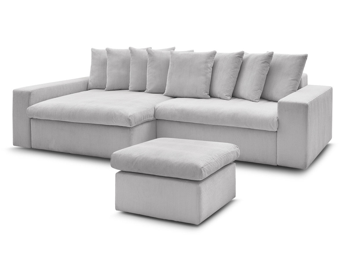 Canapé d'angle fixe ENORE velours côtelé avec pouf