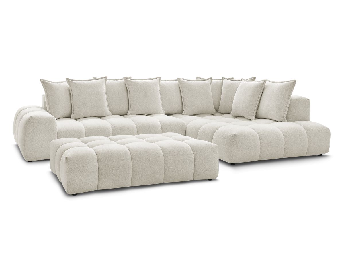 Canapé d'angle fixe EVEREST tissu chiné avec pouf