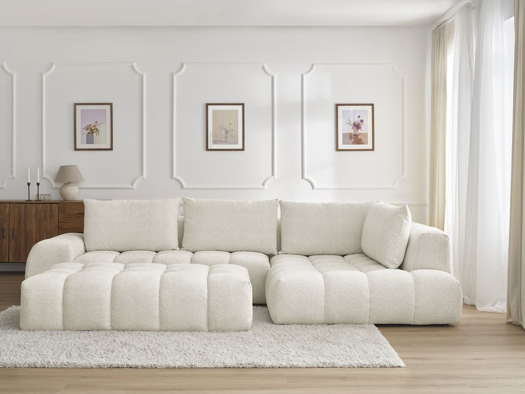Canapé d'angle fixe EVEREST tissu chiné avec pouf