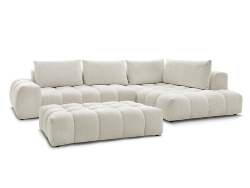 Canapé d'angle fixe EVEREST tissu chiné avec pouf