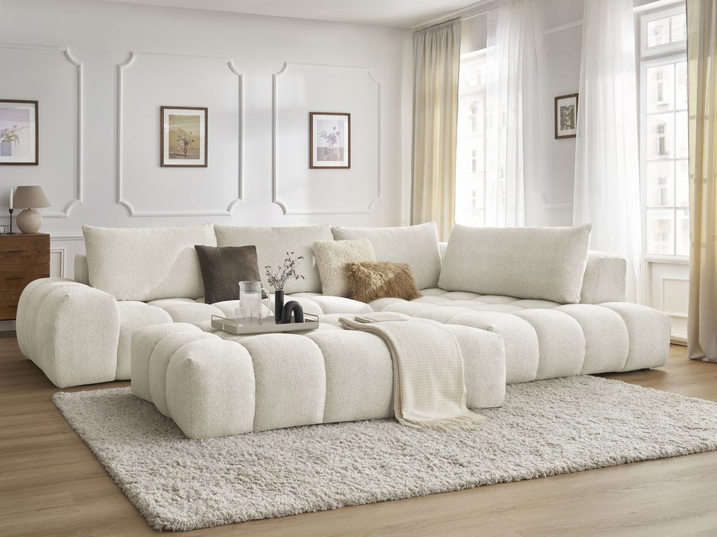 Canapé d'angle fixe EVEREST tissu chiné avec pouf