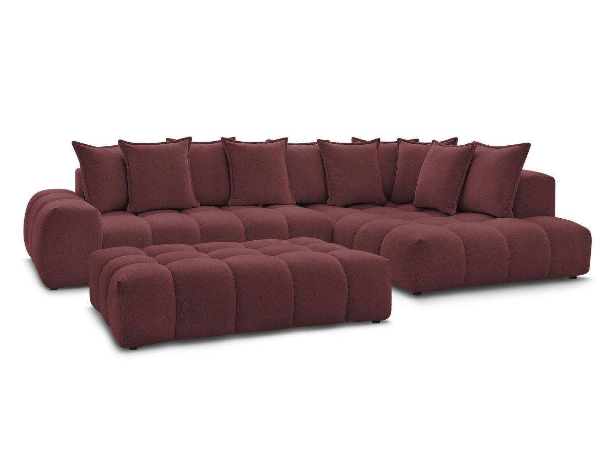 Canapé d'angle fixe EVEREST tissu chiné avec pouf