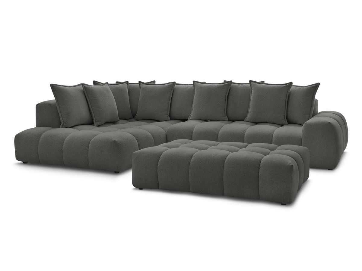 Canapé d'angle fixe EVEREST tissu chiné avec pouf