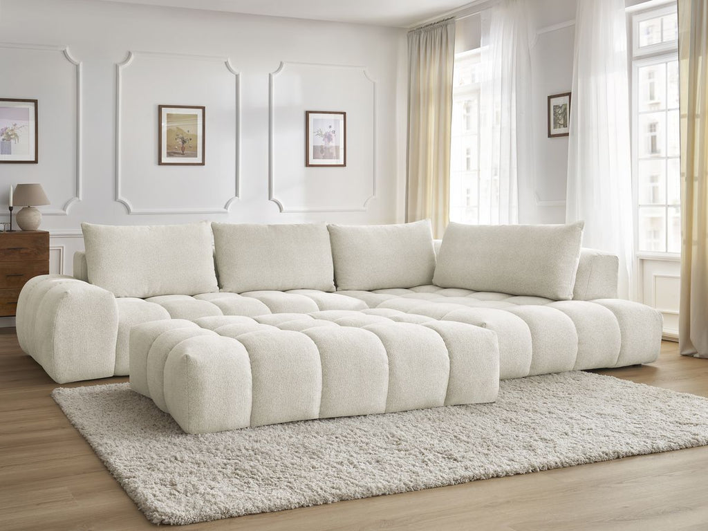 Canapé d'angle fixe EVEREST tissu chiné avec pouf