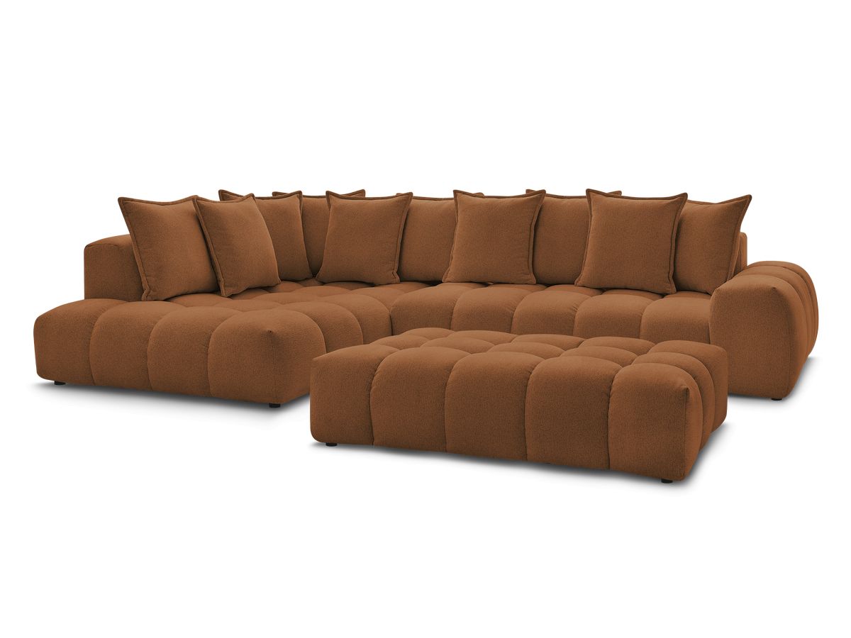 Canapé d'angle fixe EVEREST tissu chiné avec pouf