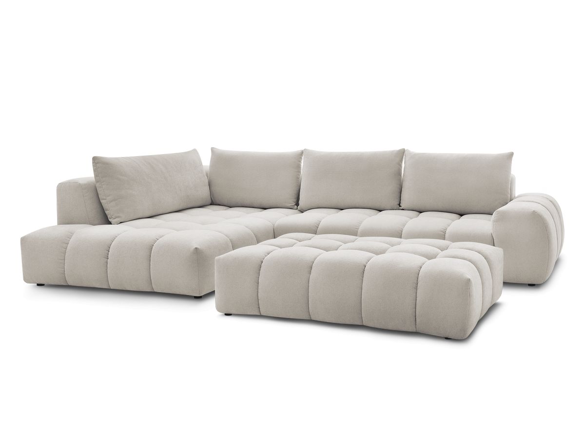 Canapé d'angle fixe EVEREST tissu texturé avec pouf
