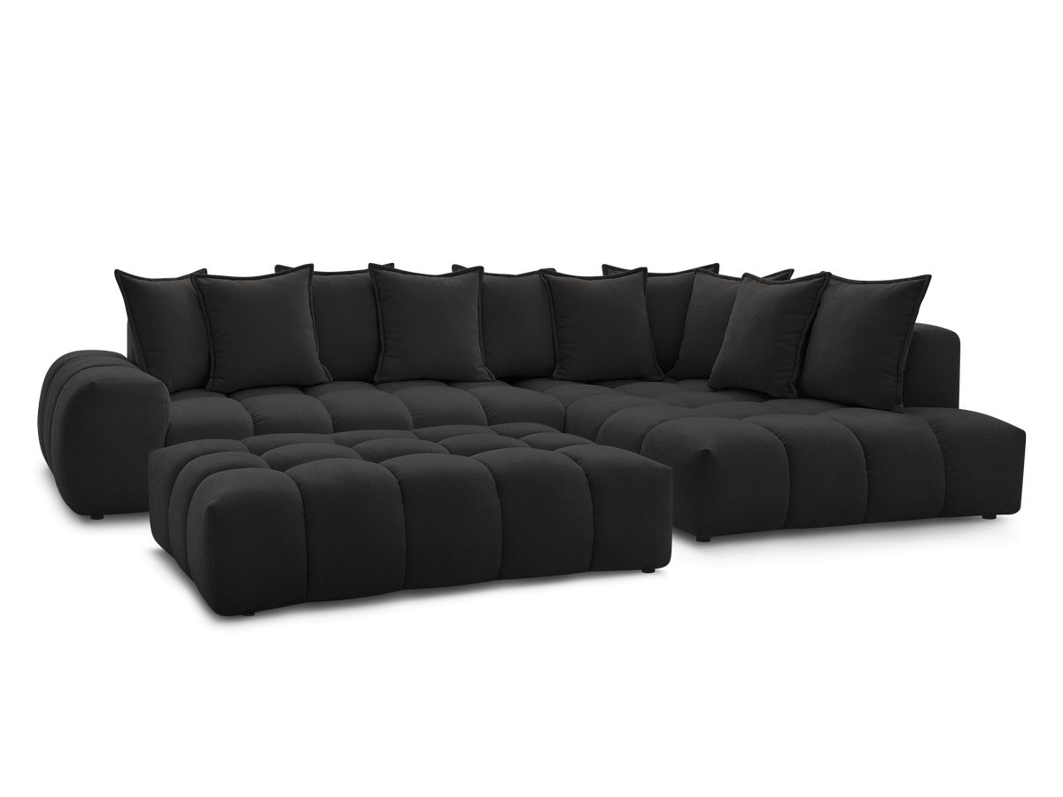 Canapé d'angle fixe EVEREST tissu texturé avec pouf