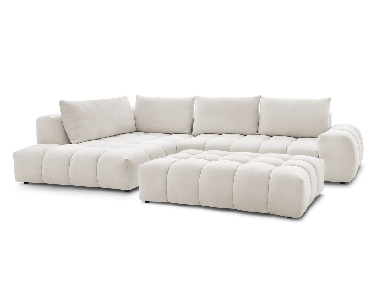 Canapé d'angle fixe EVEREST tissu texturé avec pouf