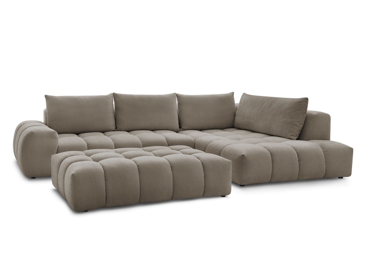 Canapé d'angle fixe EVEREST tissu texturé avec pouf