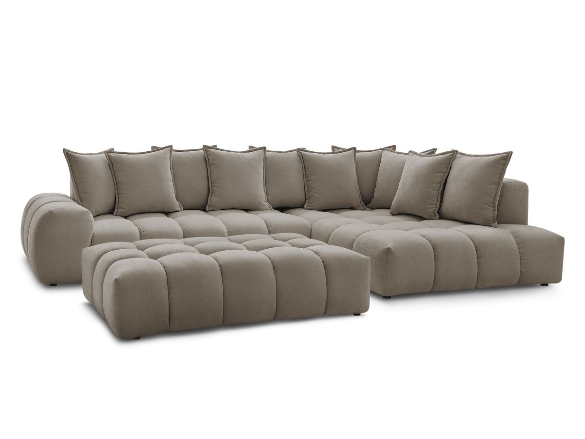 Canapé d'angle fixe EVEREST tissu texturé avec pouf