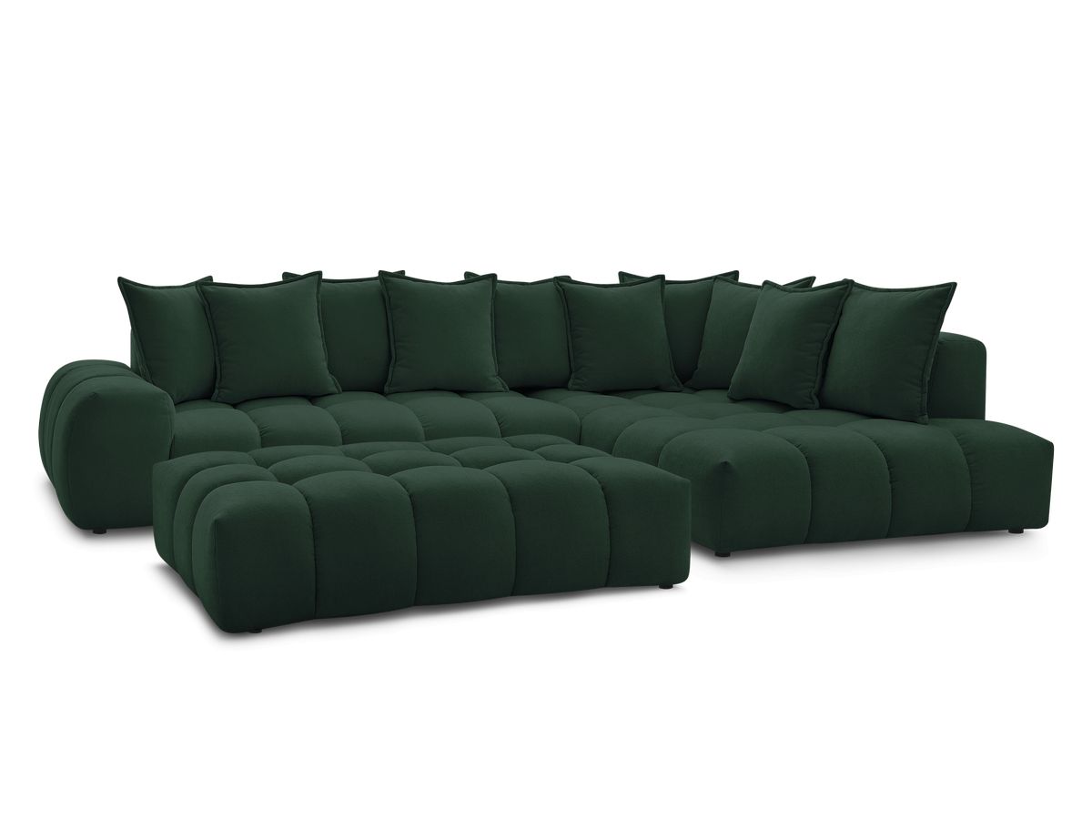Canapé d'angle fixe EVEREST tissu texturé avec pouf