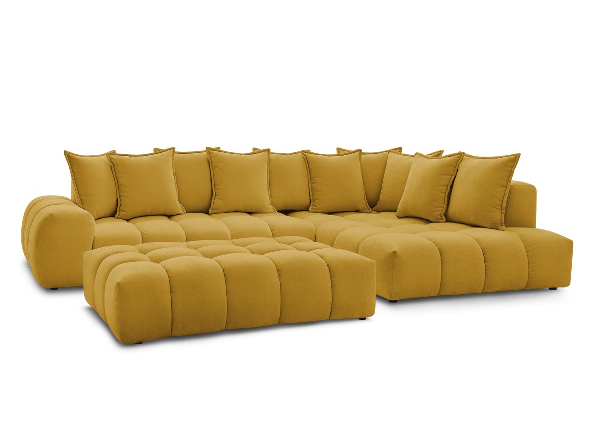 Canapé d'angle fixe EVEREST tissu texturé avec pouf