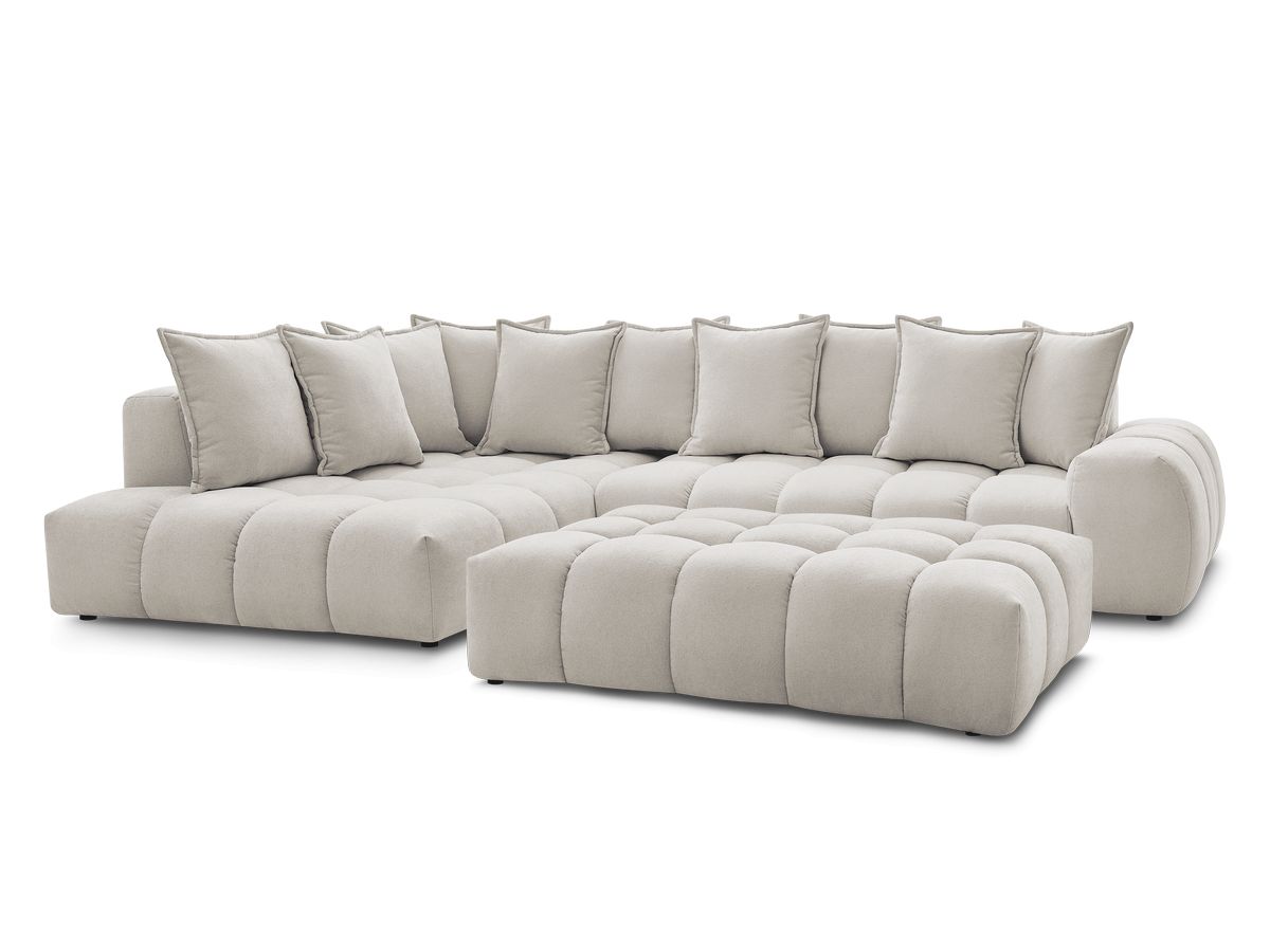 Canapé d'angle fixe EVEREST tissu texturé avec pouf