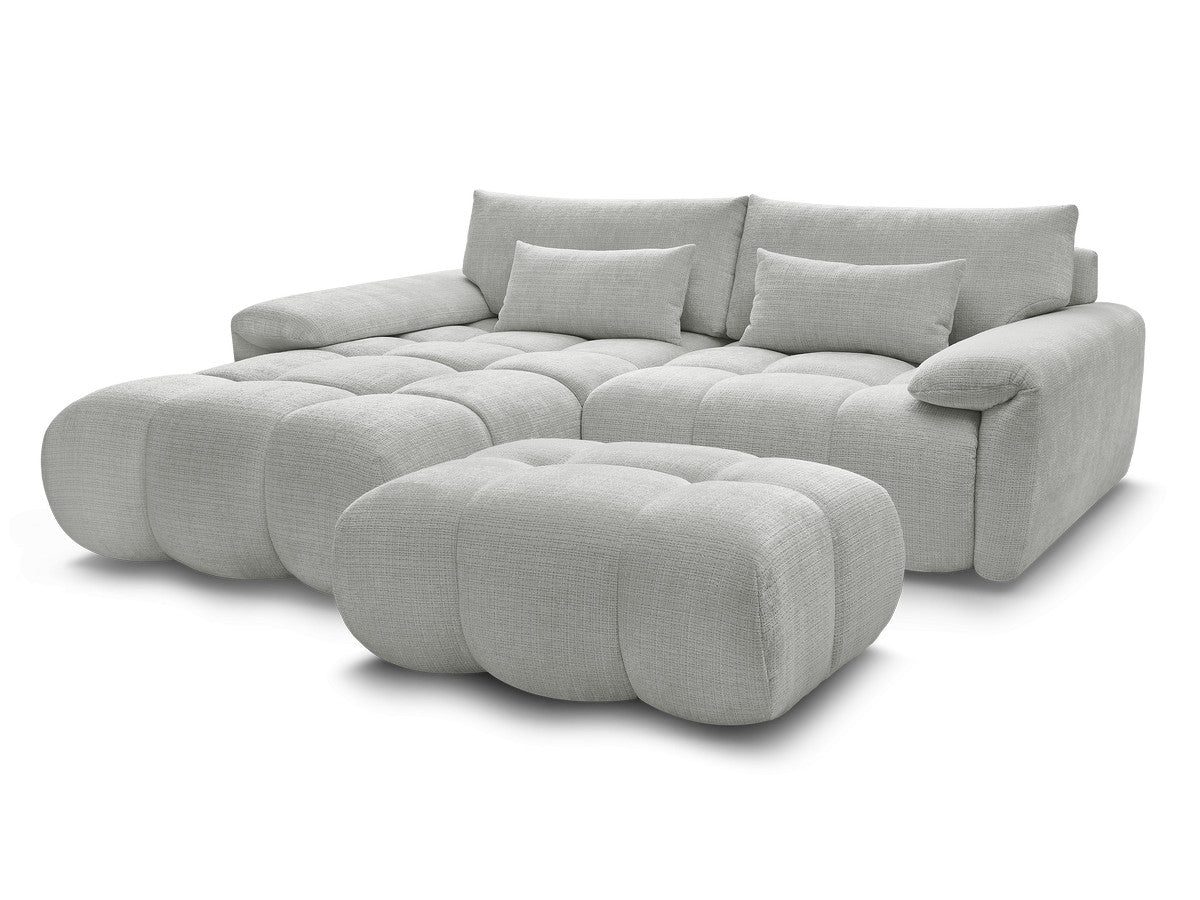 Canapé d'angle fixe IVANE avec dossier avance-recule en tissu texturé et son pouf