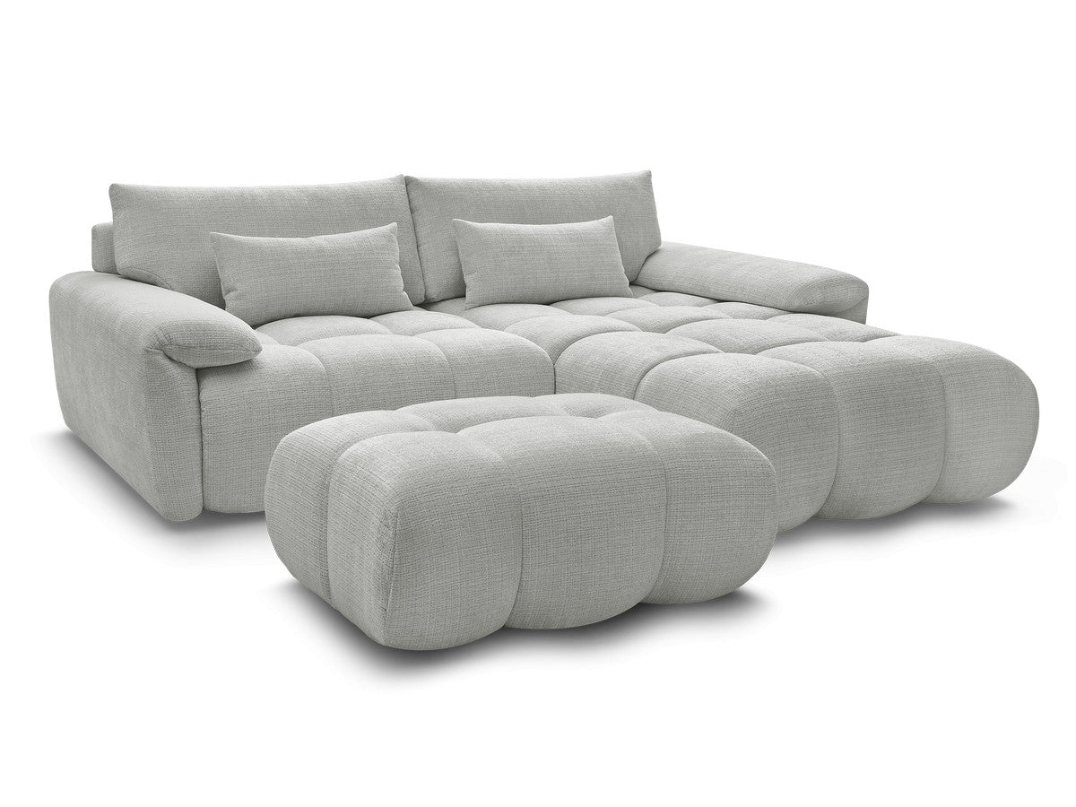 Canapé d'angle fixe IVANE avec dossier avance-recule en tissu texturé et son pouf