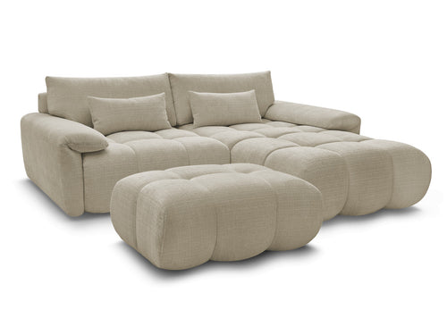 Canapé d'angle fixe IVANE avec dossier avance-recule en tissu texturé et son pouf