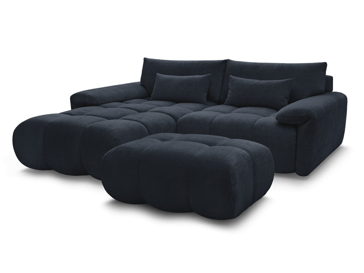 Canapé d'angle fixe IVANE avec dossier avance-recule en tissu texturé et son pouf