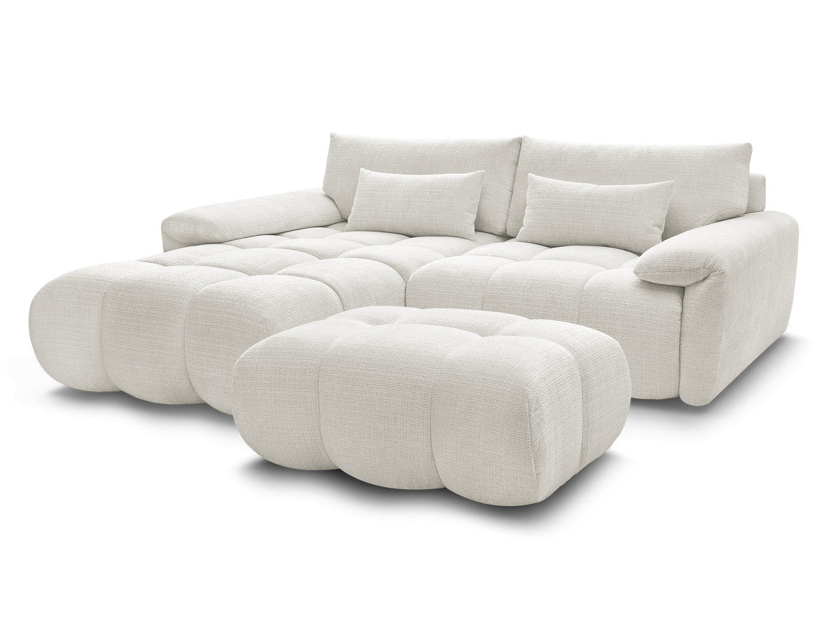 Canapé d'angle fixe IVANE avec dossier avance-recule en tissu texturé et son pouf