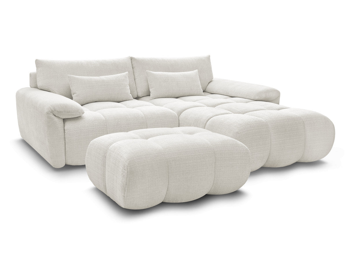 Canapé d'angle fixe IVANE avec dossier avance-recule en tissu texturé et son pouf