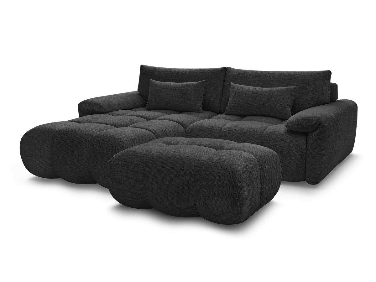 Canapé d'angle fixe IVANE avec dossier avance-recule en tissu texturé et son pouf