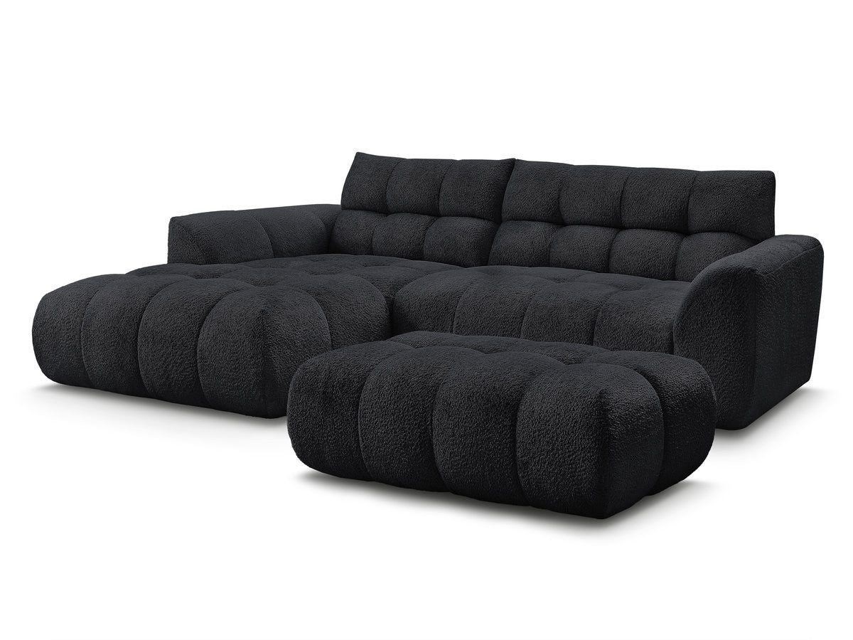 Canapé d'angle fixe JAYA tissu chenille avec pouf