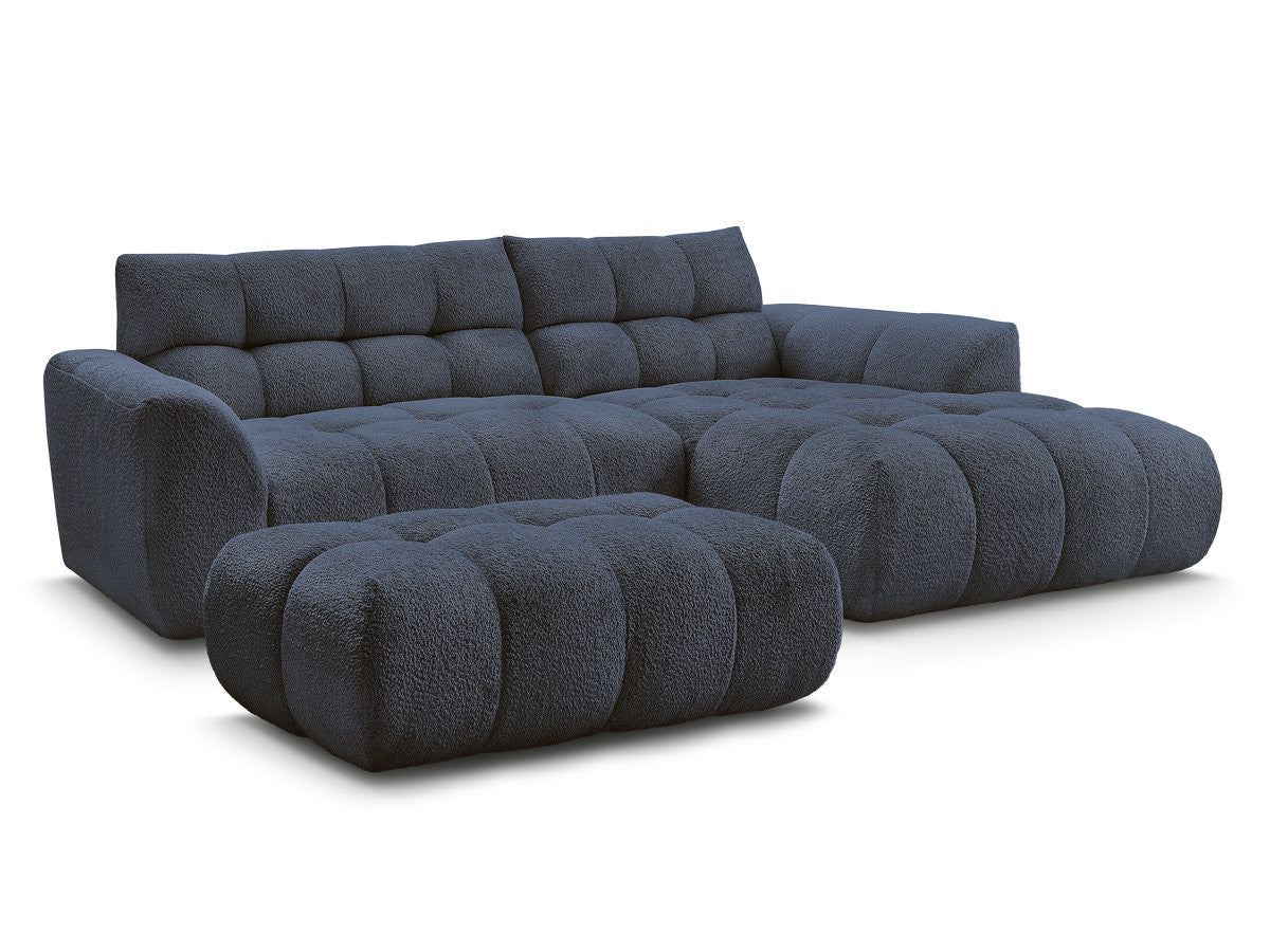 Canapé d'angle fixe JAYA tissu chenille avec pouf