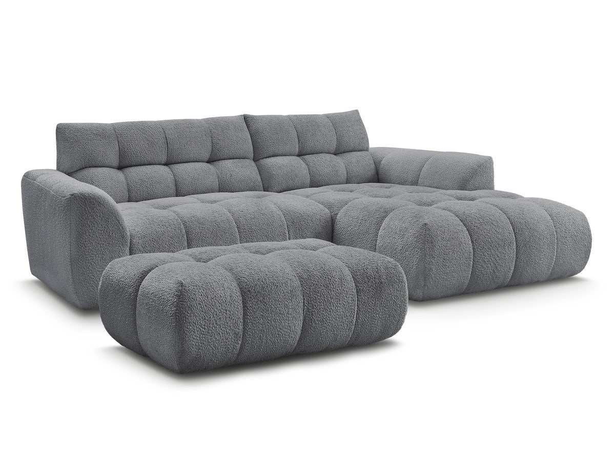 Canapé d'angle fixe JAYA tissu chenille avec pouf