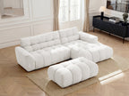 Canapé d'angle fixe JAYA tissu chenille avec pouf