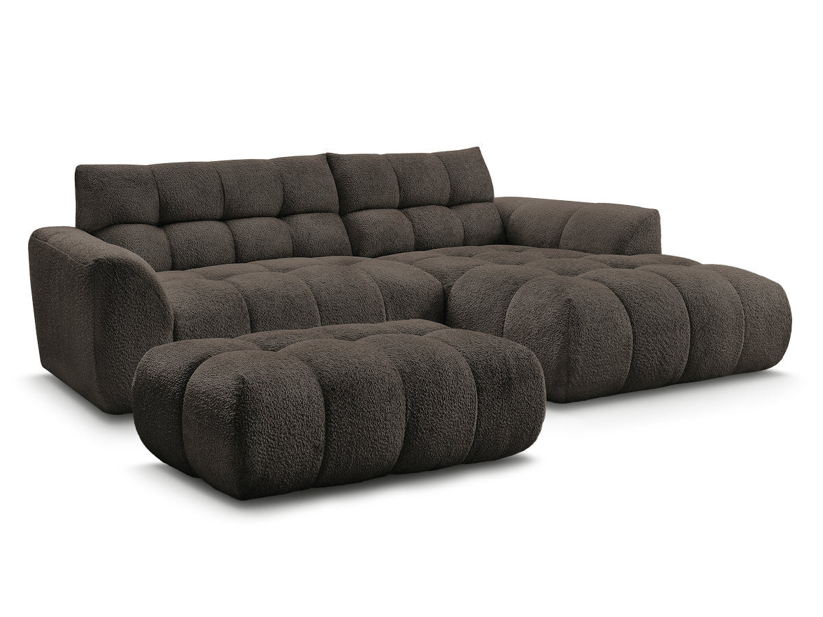 Canapé d'angle fixe JAYA tissu chenille avec pouf