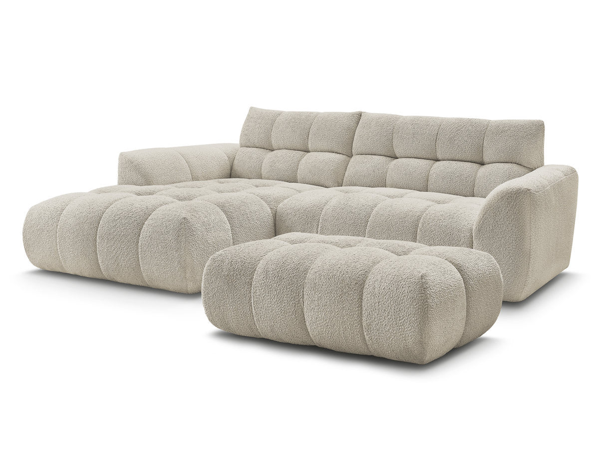 Canapé d'angle fixe JAYA tissu chenille avec pouf