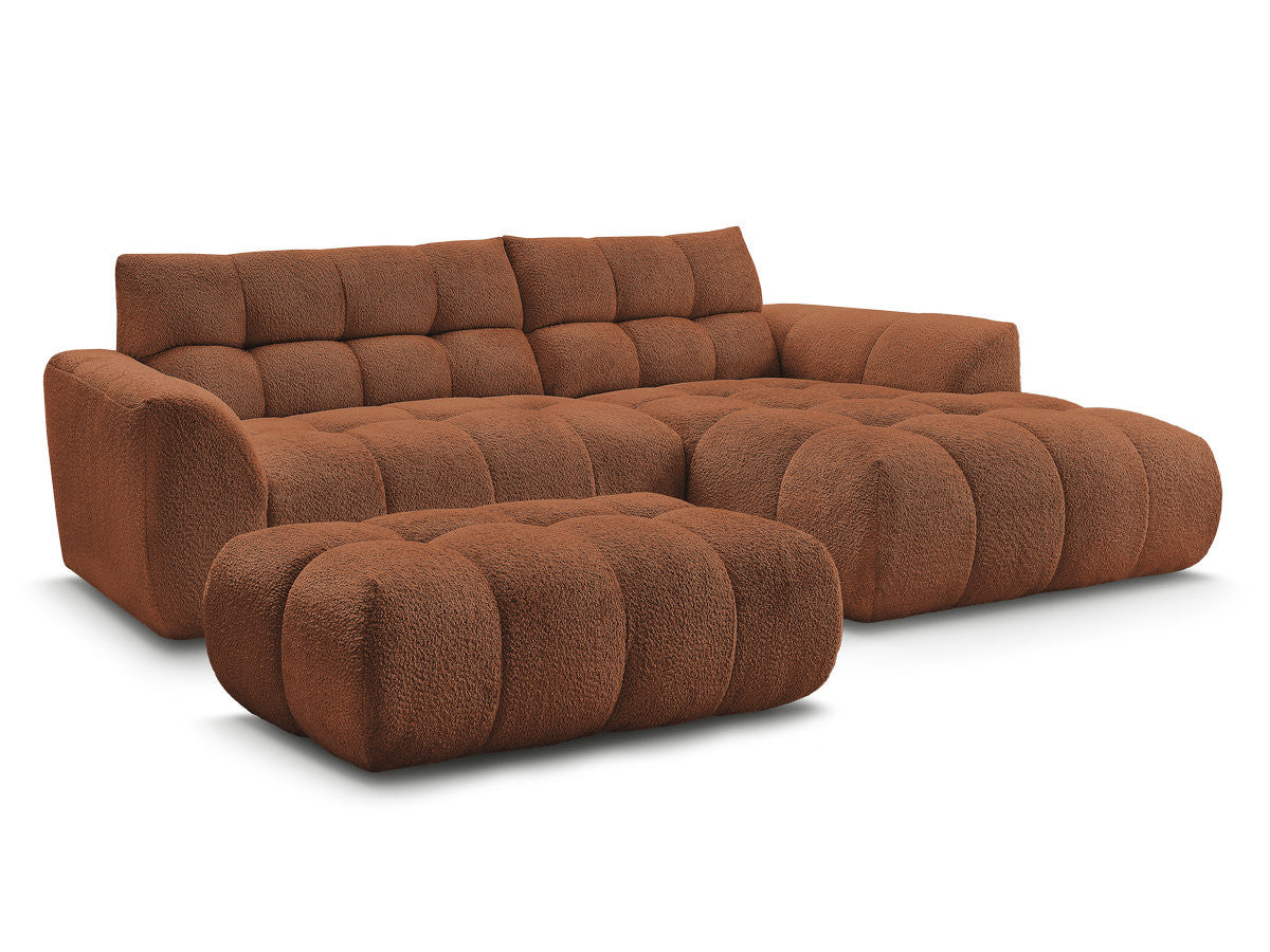 Canapé d'angle fixe JAYA tissu chenille avec pouf