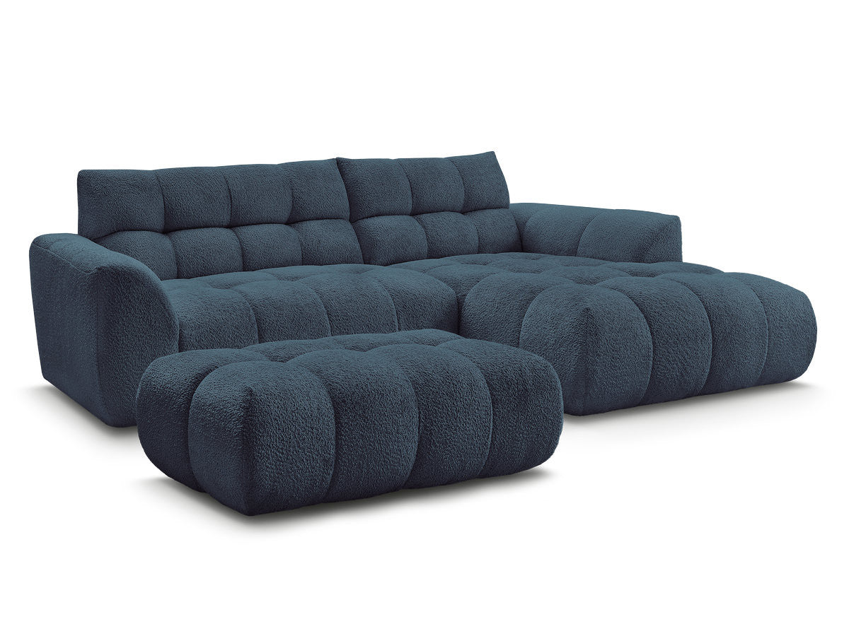 Canapé d'angle fixe JAYA tissu chenille avec pouf