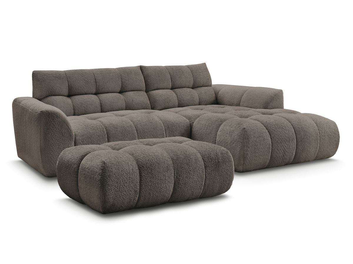 Canapé d'angle fixe JAYA tissu chenille avec pouf