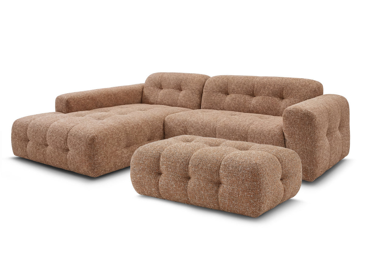 Canapé d'angle fixe LAURA tissu chiné avec grand pouf
