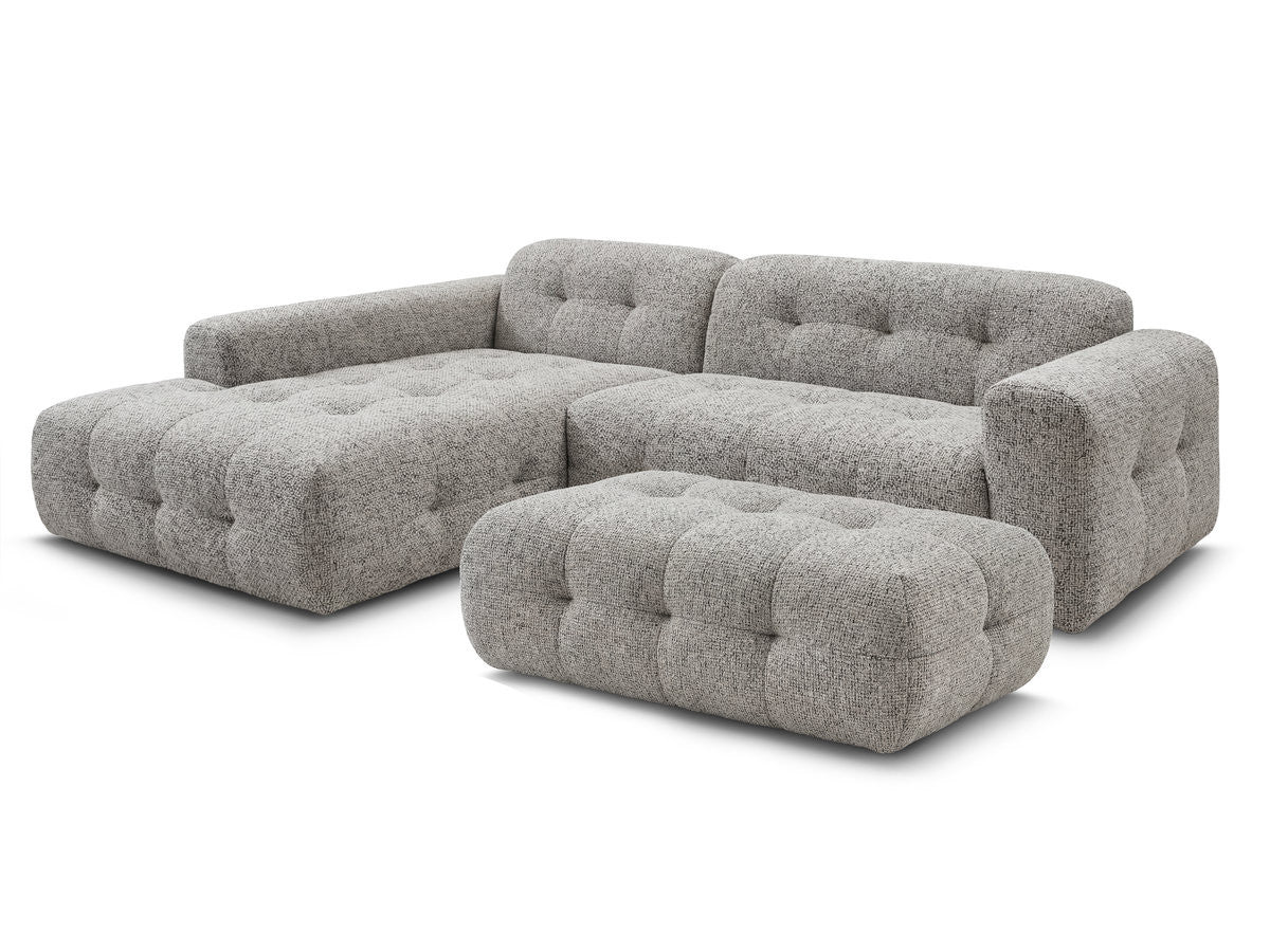 Canapé d'angle fixe LAURA tissu chiné avec grand pouf