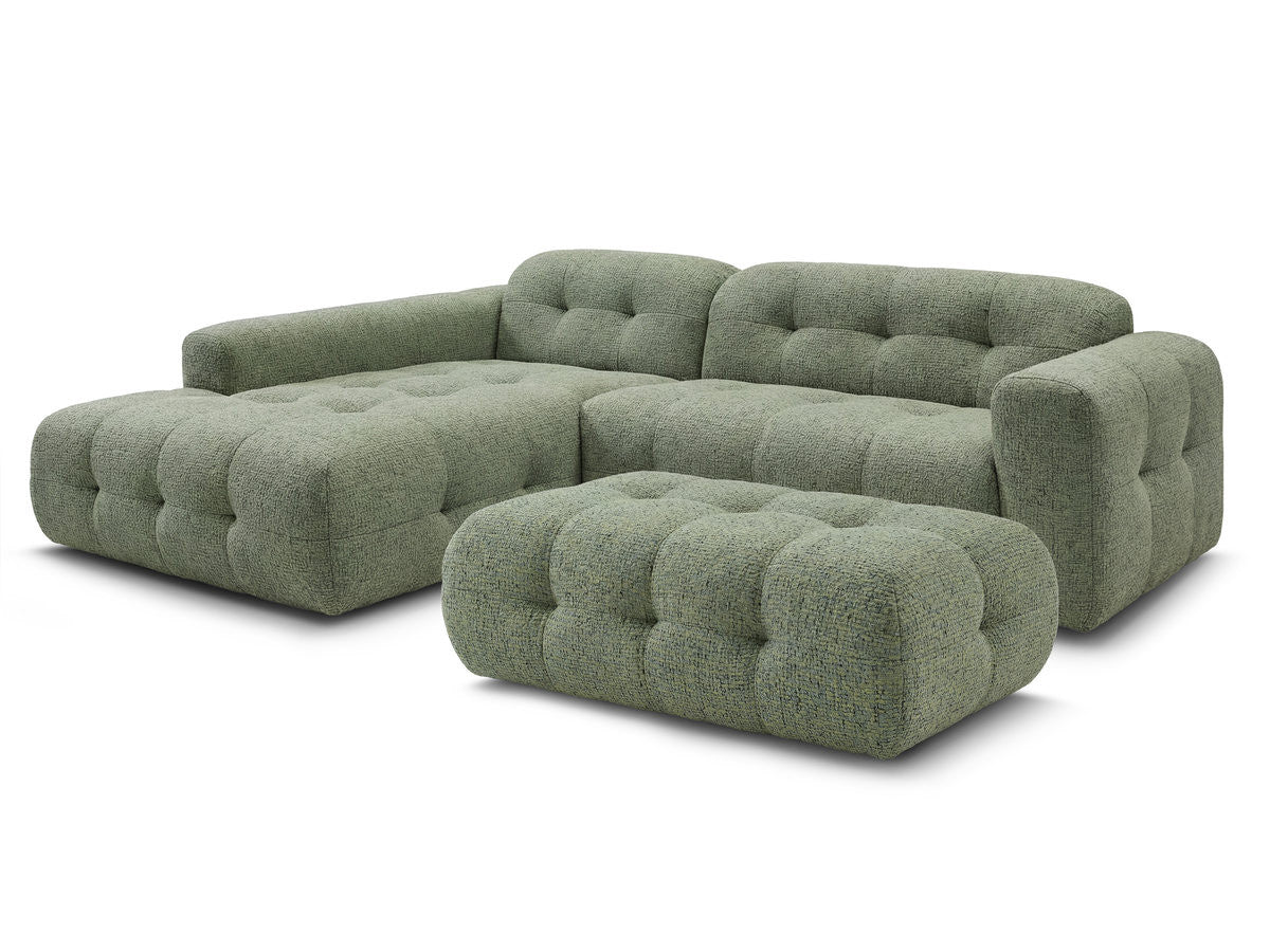 Canapé d'angle fixe LAURA tissu chiné avec grand pouf