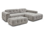 Canapé d'angle fixe LAURA tissu chiné avec grand pouf