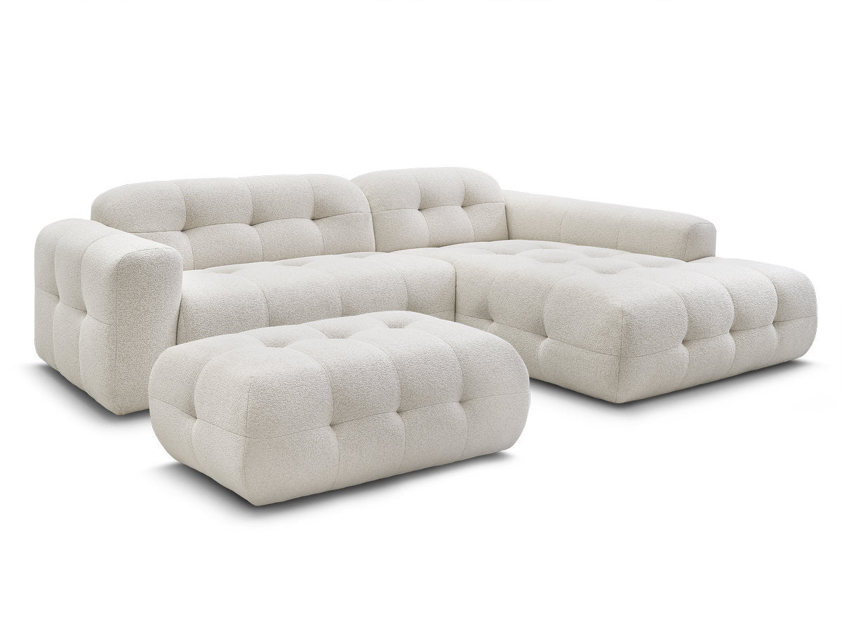 Canapé d'angle fixe LAURA tissu chiné avec grand pouf