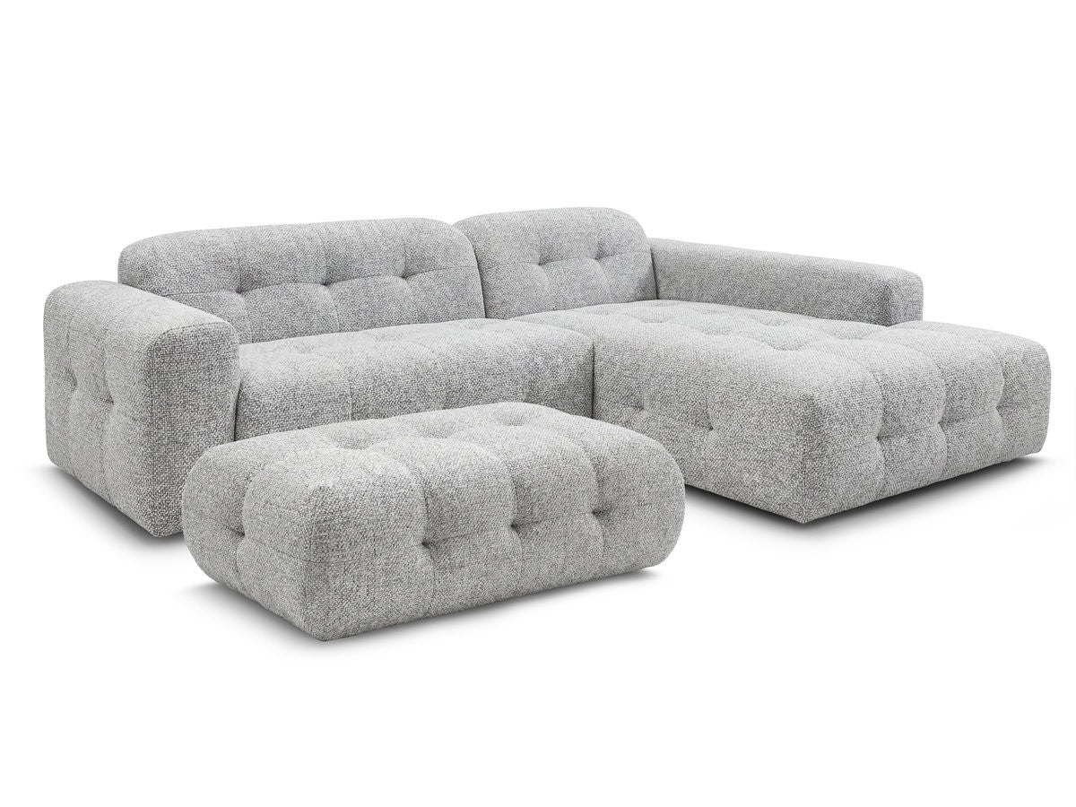 Canapé d'angle fixe LAURA tissu chiné avec grand pouf