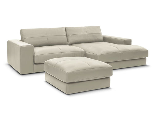 Canapé d'angle fixe LEONARD cuir de vache avec pouf
