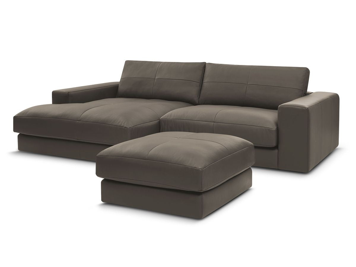 Canapé d'angle fixe LEONARD cuir de vache avec pouf