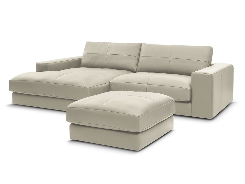 Canapé d'angle fixe LEONARD cuir de vache avec pouf